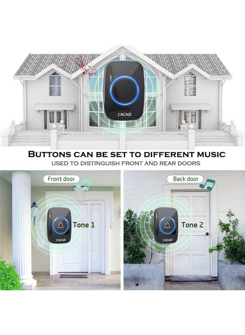 CACAZI This Black Waterproof Wireless Doorbell Features an LED Flashlight, An Effective Range of over 1000 Feet, 60 Ringtones, 5-Level Volume Adjustment, And Is Suitable for Homes, Offices, Apartments, Hotels, Warehouses, And Other Locations. It Also Has Anti-Theft Functionality. - Image 2