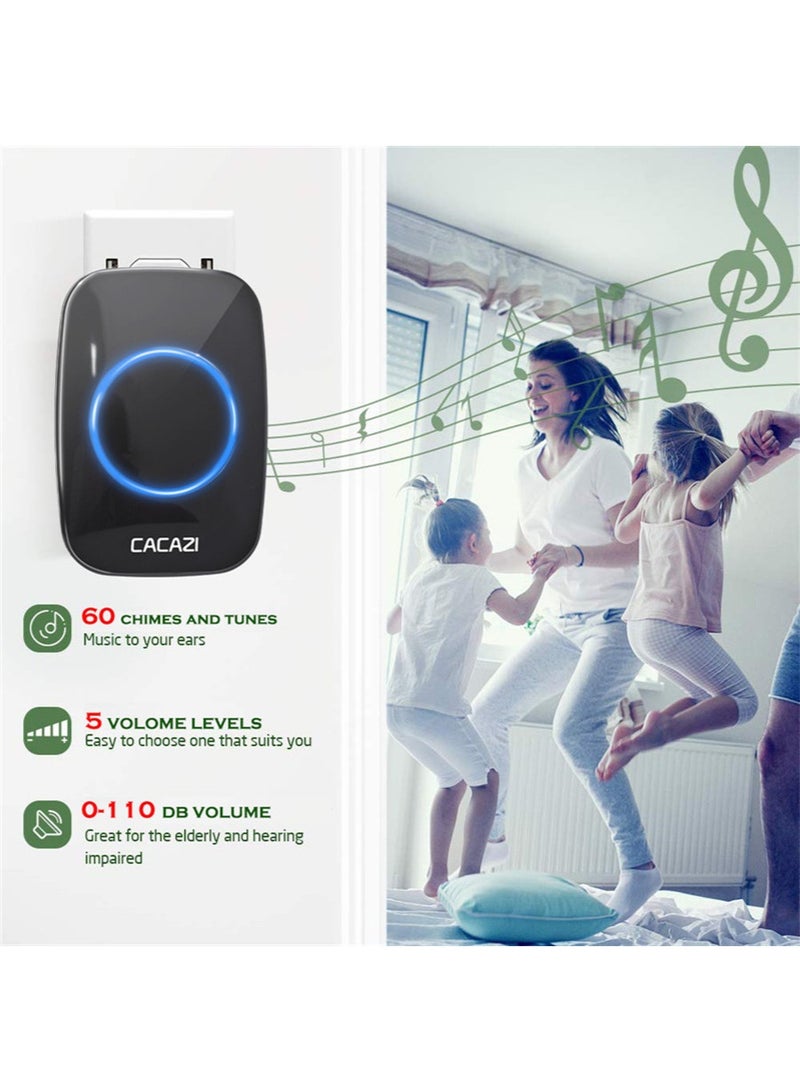CACAZI This Black Waterproof Wireless Doorbell Features an LED Flashlight, An Effective Range of over 1000 Feet, 60 Ringtones, 5-Level Volume Adjustment, And Is Suitable for Homes, Offices, Apartments, Hotels, Warehouses, And Other Locations. It Also Has Anti-Theft Functionality. - Image 4