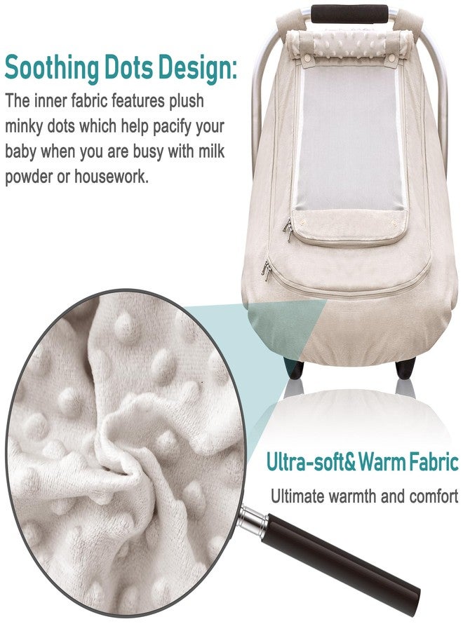 YVMVDV Waterproof Baby Car Seat Cover， Cold Weather Carseat Cover for Babies,Infant Car Seat Cover Canopy for Boy Girls,Windproof Car Seat Canopy for Boys & Girls, Keeps Babies Warm and Cozy (Beige) - Image 4