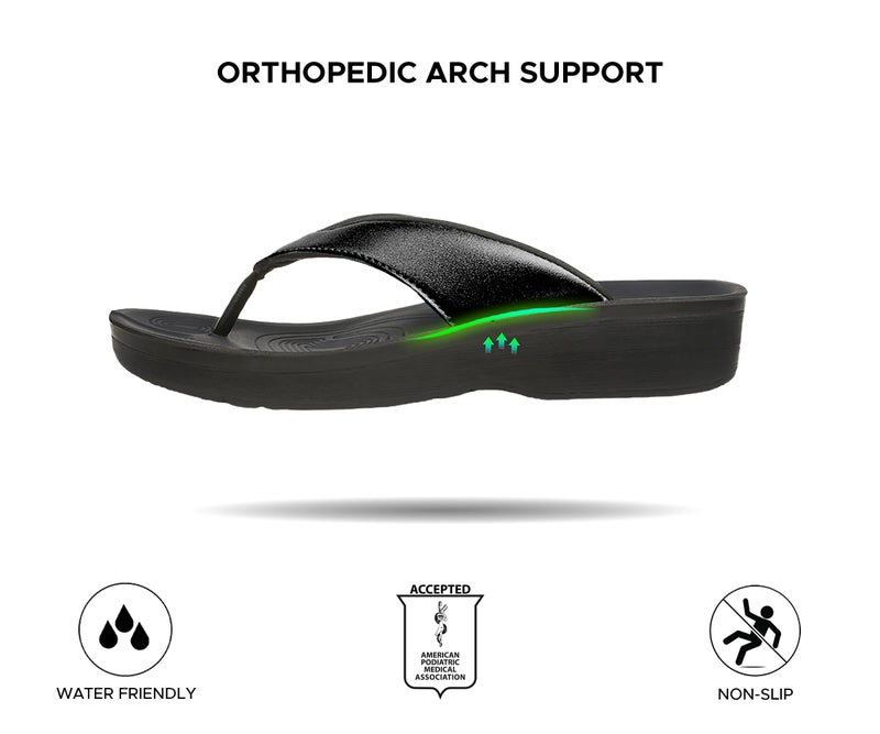 AEROTHOTIC Flip Flops for Women, Pearly Black, Size 8 - Image 5