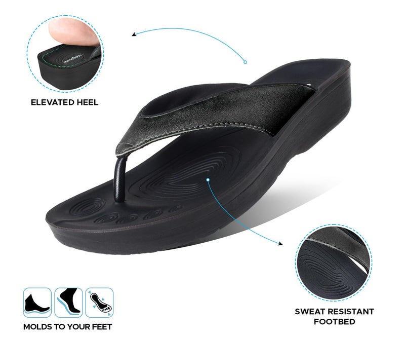 AEROTHOTIC Flip Flops for Women, Pearly Black, Size 8 - Image 4
