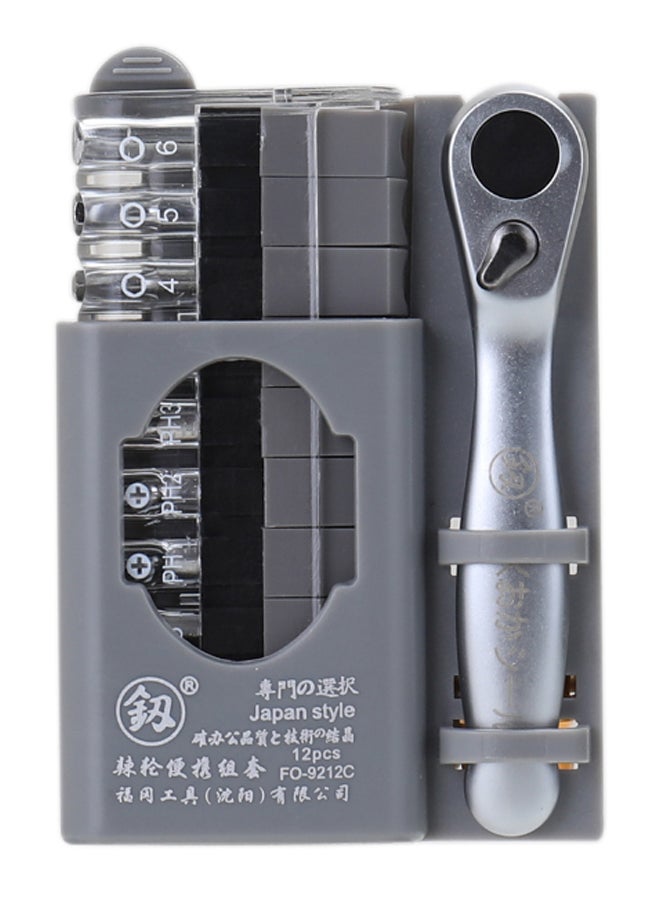 NIBEMINENT 12-Piece Portable Mini Ratchet Wrench Screwdriver Set Gold/Grey/Silver - Image 1