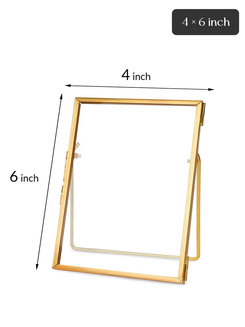 REDHUGO Glass Pressed Flower Frame Handmade, Floating Picture Frames for Pressed Flowers, Tabletop Artwork Photo Frames, Brass Desk Picture Frame for Home Office Plant Specimen, Gold, 4x6 Inches - Image 4