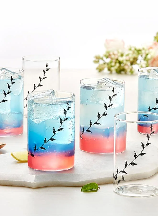 بوروسيل طقم أكواب زجاجية سوداء كريپ متوسطة  مل  قطع