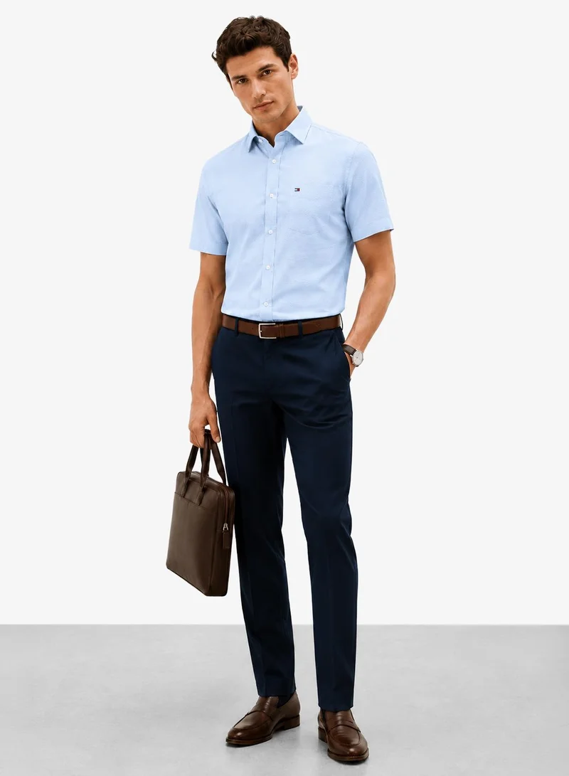 Tommy Hilfiger Sweet Blue Regular Fit Seersucker Short Sleeve Shirt for Men | Best Price UAE