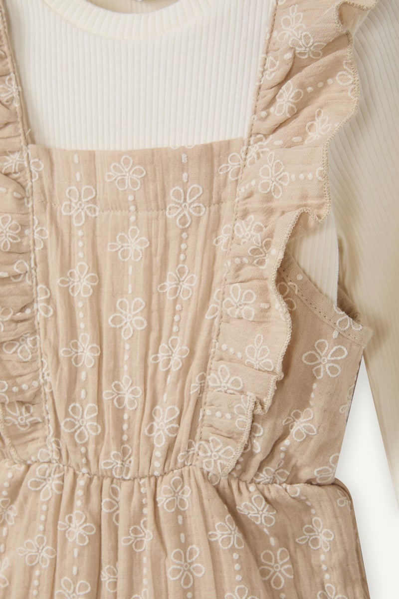 ديفاكتو طقم بيبي بناتي فلورال موسلين قصة عادية - قطعتين - Image 3