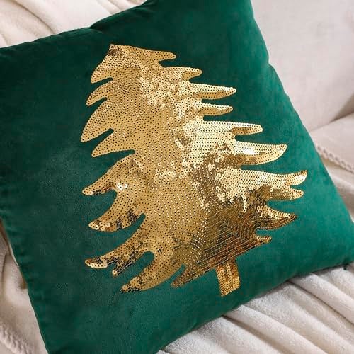 Tosleo Christmas Pillowcases 18 x 18 inch Set of 2 Dark Green Xmas Tree Sequins Throw Pillow Cover Christmas Pillow case Party Decorations Winter Holiday Cushion Cases - Image 3