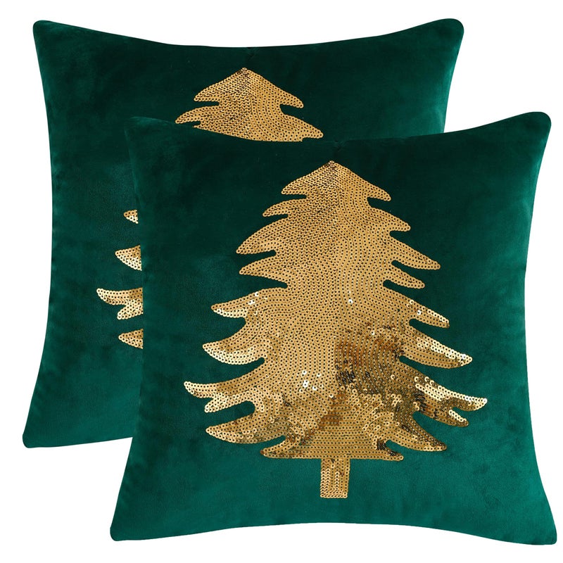 Tosleo Christmas Pillowcases 18 x 18 inch Set of 2 Dark Green Xmas Tree Sequins Throw Pillow Cover Christmas Pillow case Party Decorations Winter Holiday Cushion Cases - Image 2