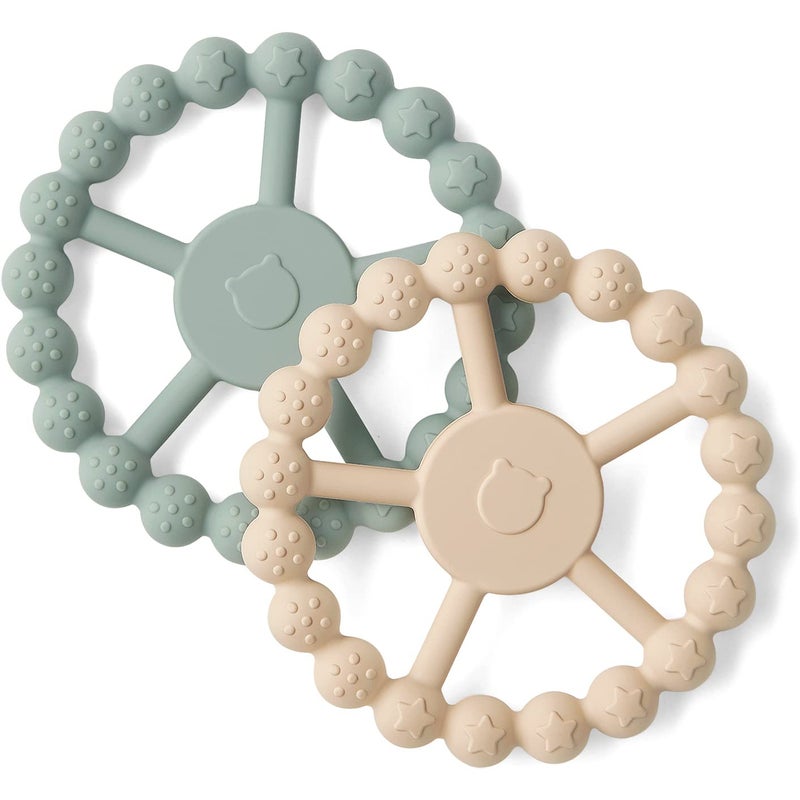 SAMiGO Silicone Teethers for Babies 0-6 6-12 Months Baby Teething Rings Chew Toys for Infant Boys and Girls - 2 Pack - Image 1