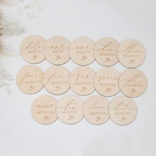 Cliths Set of 14 Baby Milestone Cards Wooden Discs for Newborn First Year Durable Keepsake Perfect Baby Shower Gift Baby Milestone Card Wooden - Image 4