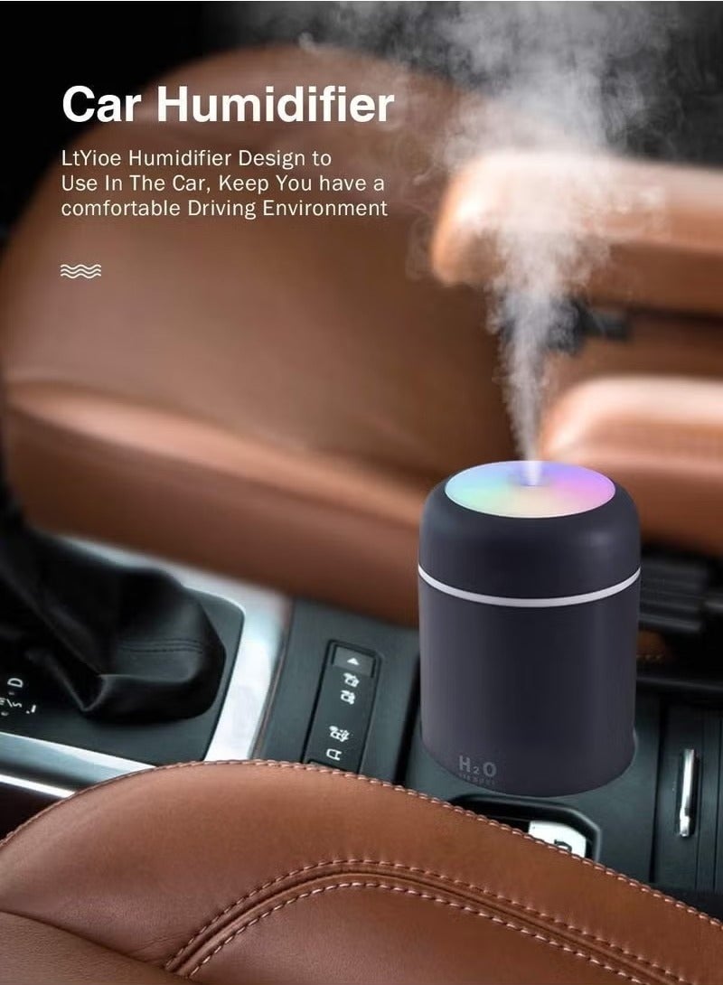 أتش20 مرطب هواء محمول صغير مرطب هواء صغير لغرفة النوم، مرطب هواء شخصي لسطح المكتب بسعة 300 مللي مع ضوء دوار ملون، وضعين للرذاذ وإغلاق تلقائي، رائع للمكتب والمنزل والسيارة (كحلي) - Image 3