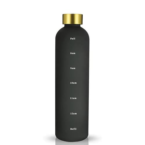 KWER Motivational Water Bottle, Spirit Gym Gallon with Time Marker Large Capacity, Leakproof BPA Free Fitness Sports Water Bottle 1 Litre (Pack of 1, Black) - Image 1