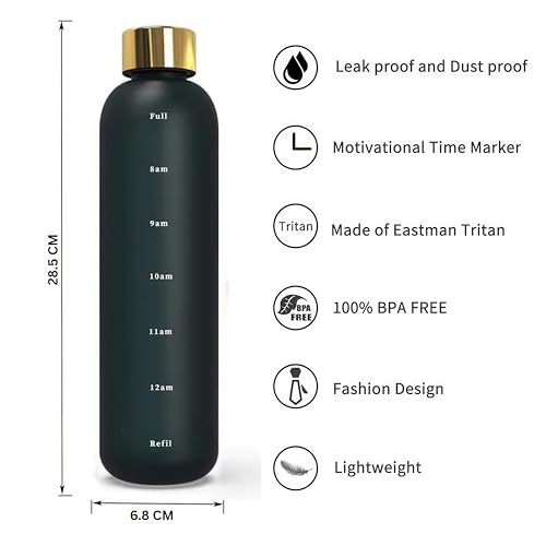 KWER Motivational Water Bottle, Spirit Gym Gallon with Time Marker Large Capacity, Leakproof BPA Free Fitness Sports Water Bottle 1 Litre (Pack of 1, Black) - Image 4