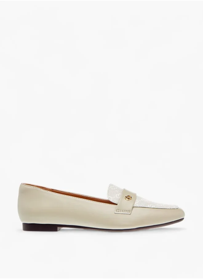 سيليست Womens Monogram Print Slip-On Loafers With Metal Accent