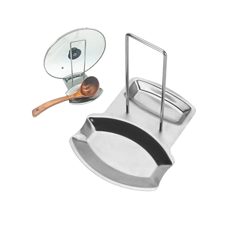 SOLARAE Spoon Rest and Pot Lid Holder Stainless Steel Pan Pot Cover Lid Rack Shelf Stand Holder Spoon Holder Utensil Rest Stove Organizer Storage Soup Spoon Rests Kitchen Tool - Image 1