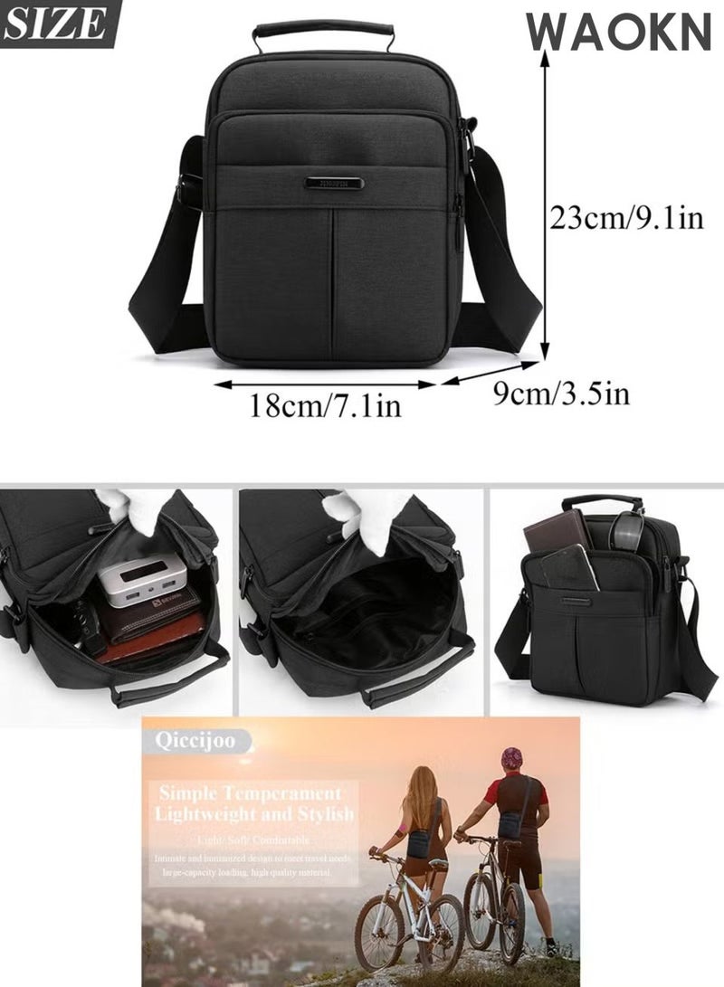 WAOKN Small Crossbody Bag , Shoulder Bag Messenger Bag for Men and Women , Sling Bag Travel Bag for Business Office School Satchel Bags , Mini Carry Bags Purse , waterproof material ，Fashionably Simple ,unisex , (Black) - Image 3