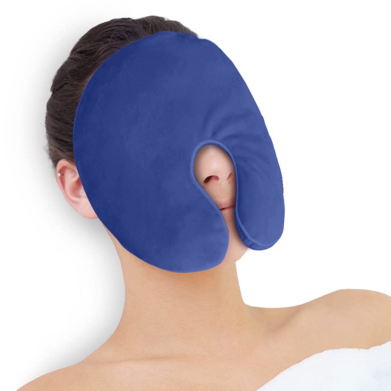NEWGO Heating Pad Sinus Relief Mask Moist Heat Face Eye Mask Microwavable Warm Compress for Sinus Pressure Relief Migraine Tension Headache Relief Blue