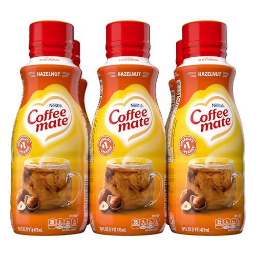Coffee Mate Nestle Coffee Mate Hazelnut Creamer Liquid – Triple Churned Liquid Coffee Creamer for Warm, Rich Flavored Coffee – Lactose & Gluten-Free, Non Dairy Creamer (16 oz 6 Pack) - Image 1