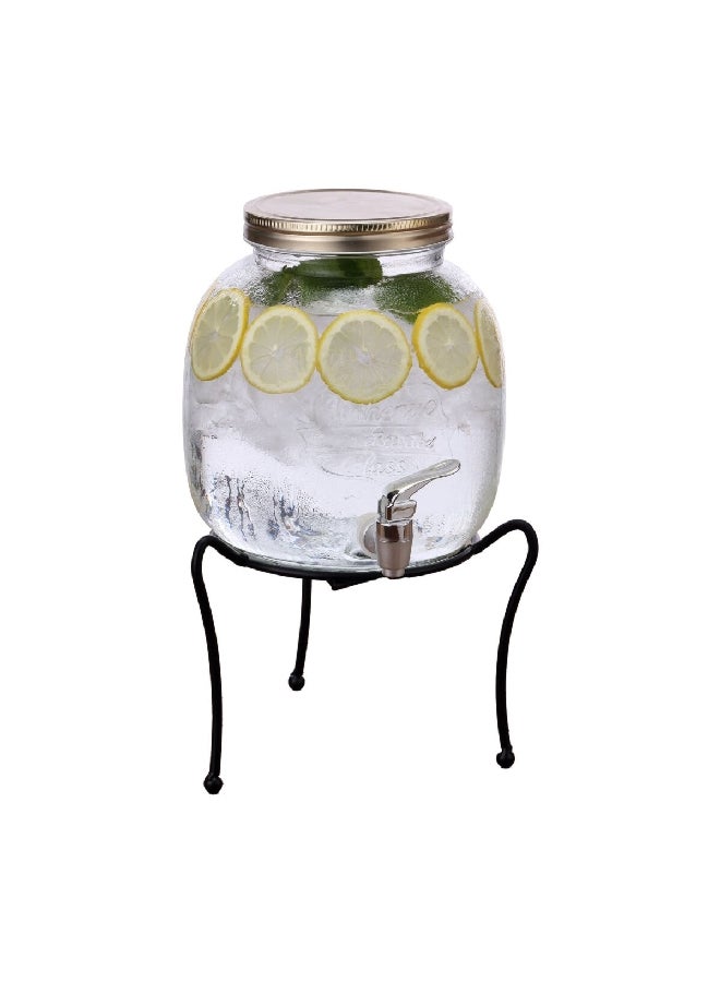 Bien Servi 2-Piece Elegant Glass Dispenser with Iron Stand Clear and Silver 28.6 x 24 x 24.2 cm 6419 - Image 1
