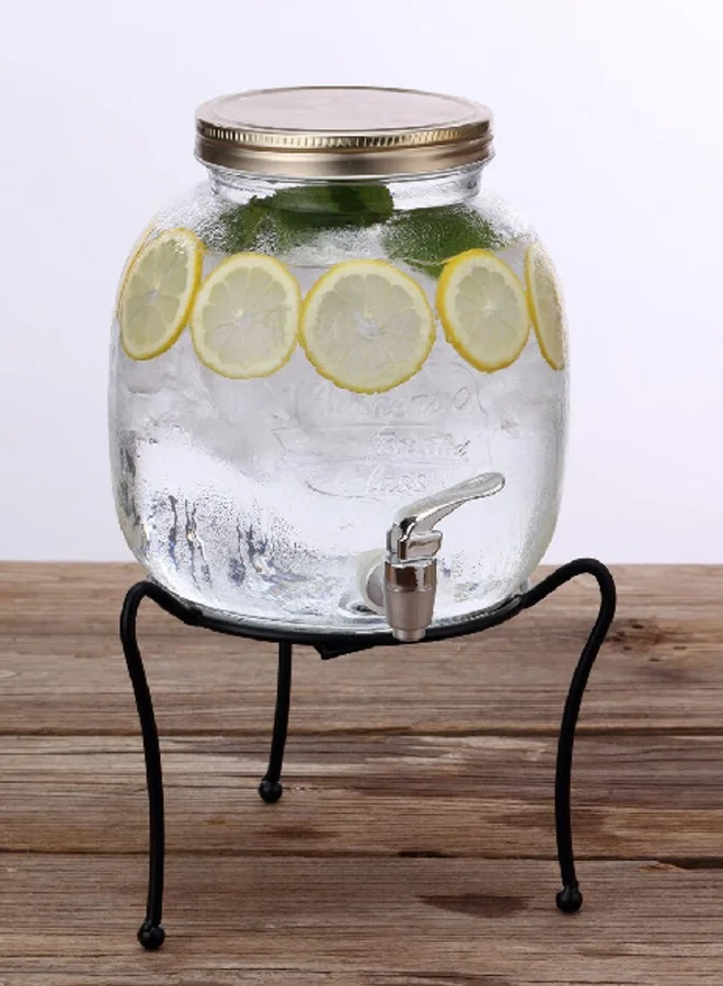 Bien Servi 2-Piece Elegant Glass Dispenser with Iron Stand Clear and Silver 28.6 x 24 x 24.2 cm 6419