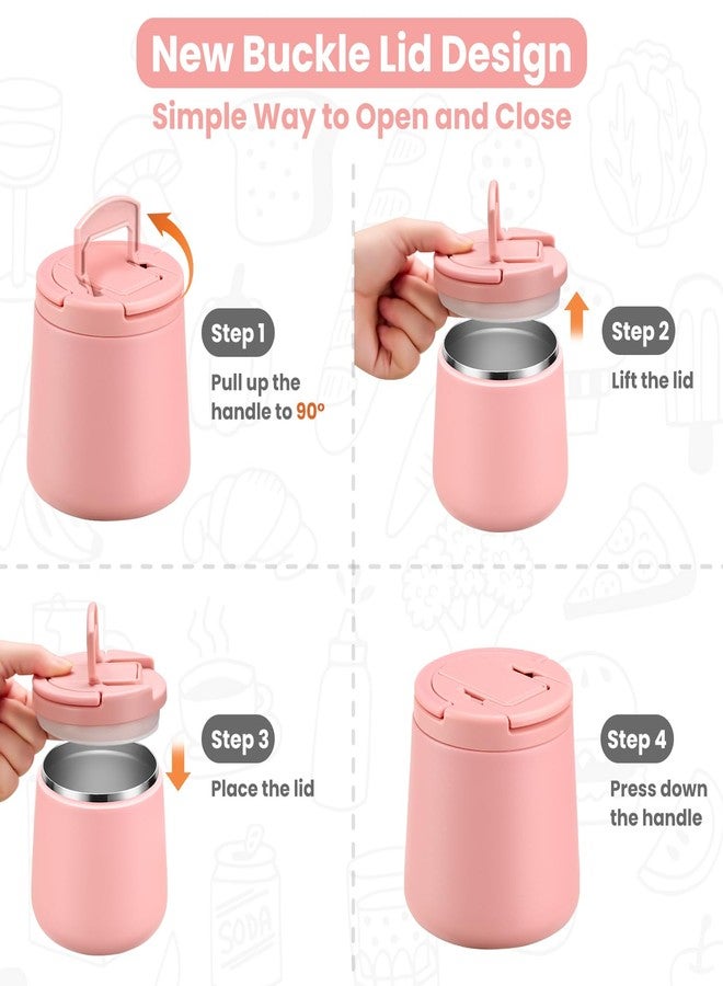 Howeemo 20oz Insulated Vacuum Food Jar with Buckle Lid,Soup Thermo for Hot Food Kids,Wide Mouth Leakproof Stainless Steel Lunch Container with Spoon-Pink - Image 4