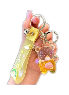 Kawaii Bear Liquid Floating Quicksand Keychain - Cute Bag Charm Wristlet Bracelet Key Ring for Women & Girls