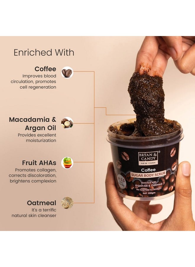 BRYAN & CANDY Bryan & Candy Coffee Sugar Body Scrub PH 5.5 For Tan Removal & Exfoliation|For Women & Men|Enriched with Coffee, Macadamia and Argan oil|Removes Dirt & Dead Skin from Neck, Knees, Elbows & Arms - 250g  - Image 2