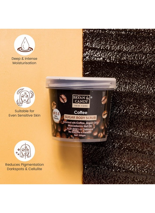 BRYAN & CANDY Bryan & Candy Coffee Sugar Body Scrub PH 5.5 For Tan Removal & Exfoliation|For Women & Men|Enriched with Coffee, Macadamia and Argan oil|Removes Dirt & Dead Skin from Neck, Knees, Elbows & Arms - 250g  - Image 4