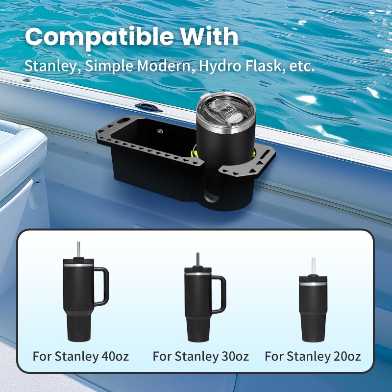Gocozer Boat Cup Holder with Rubber Tab, Boat Accessories Boat Storage Organizer Holder Caddy Universal Fit for Jon Boat Bass Boat Marine Kayak Pontoon Canoe, Drill or Adhesive 2 Ways Installation(Black,2PCS) - Image 5