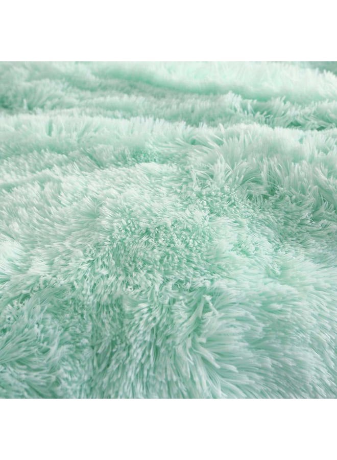 Uhamho Faux Fur Velvet Fluffy Bedding Duvet Cover Set Down Comforter Quilt Cover with Pillow Shams, Ultra Soft Warm and Durable (King, Aqua) - Image 5