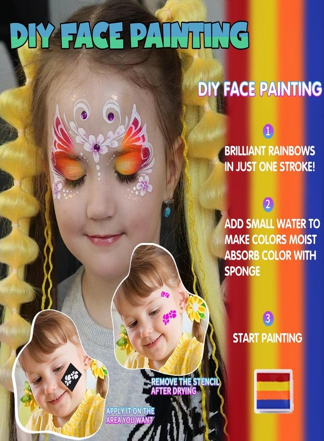 Vaneria 24 Colours Body & Face Paint Set - Quick-Drying,Water-Based Formula with Fluorescent Pens,Hair Coloring Combs,Glitter,Stencils & Brushes for Halloween, Party, Cosplay - Image 5