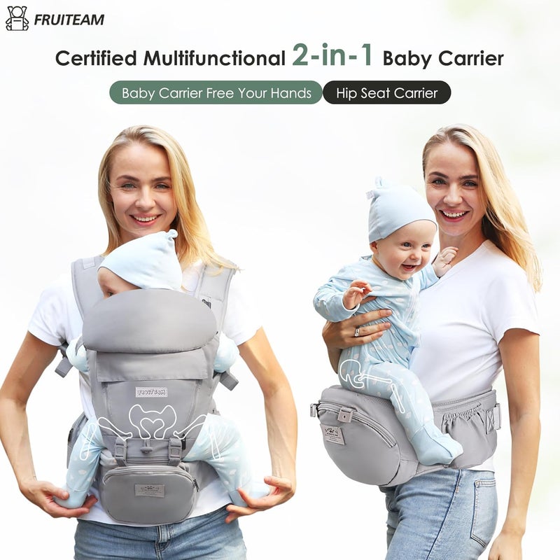 FRUITEAM Baby Carrier Newborn to Toddler - Safety-Certified Waist Stool with Hip Seat, Ergonomic 6-in-1 Baby Carrier with Head Support, Great for Travel and Outdoor Activities - Image 3