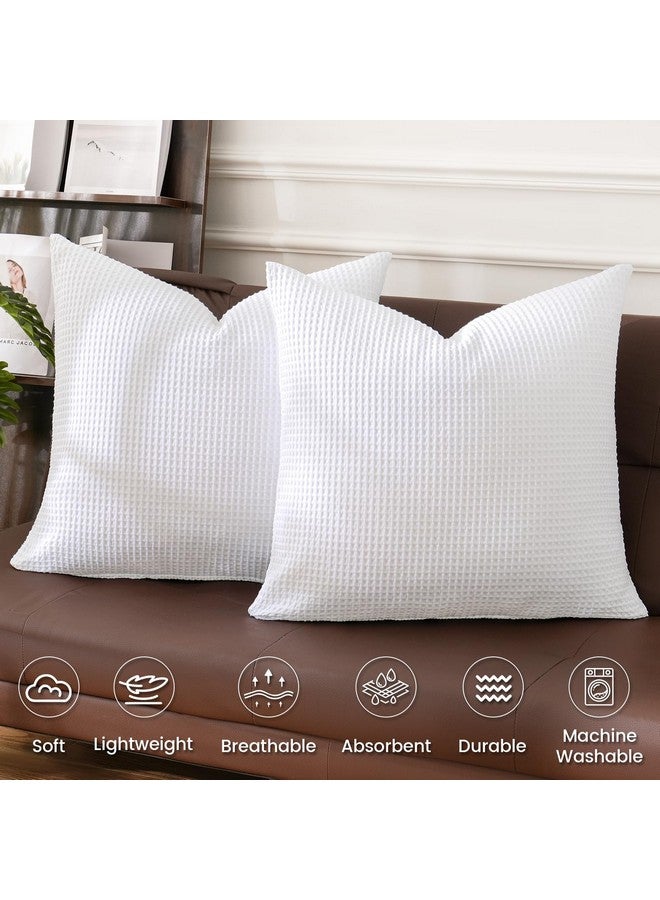 PHF PHF 100% Cotton Waffle Weave Euro Shams 26" x 26", No Filling, 2 Pack Elegant Home Decorative Euro Throw Pillow Covers for Bed Couch Sofa, White  - Image 3