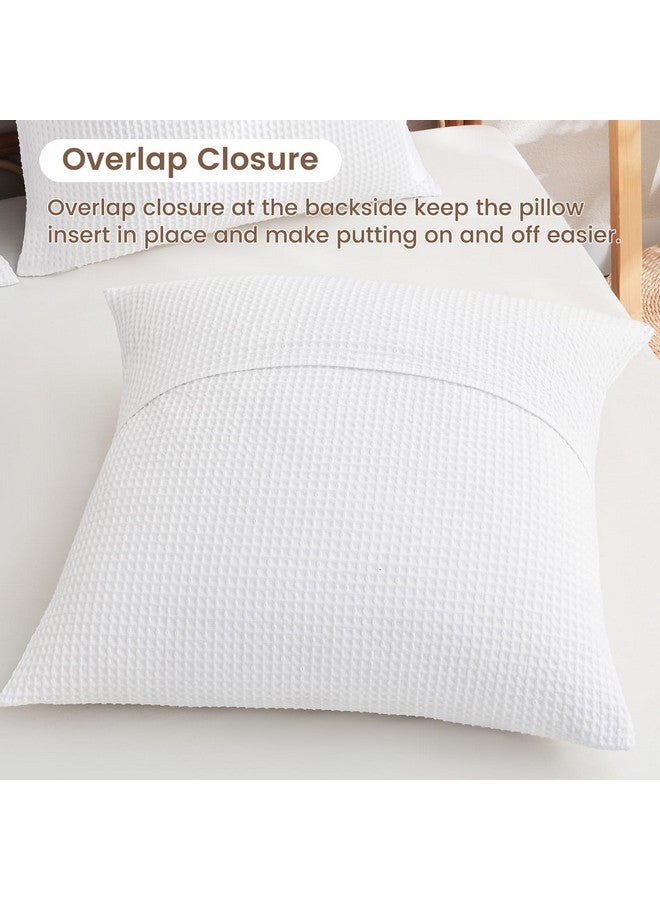 PHF PHF 100% Cotton Waffle Weave Euro Shams 26" x 26", No Filling, 2 Pack Elegant Home Decorative Euro Throw Pillow Covers for Bed Couch Sofa, White  - Image 5
