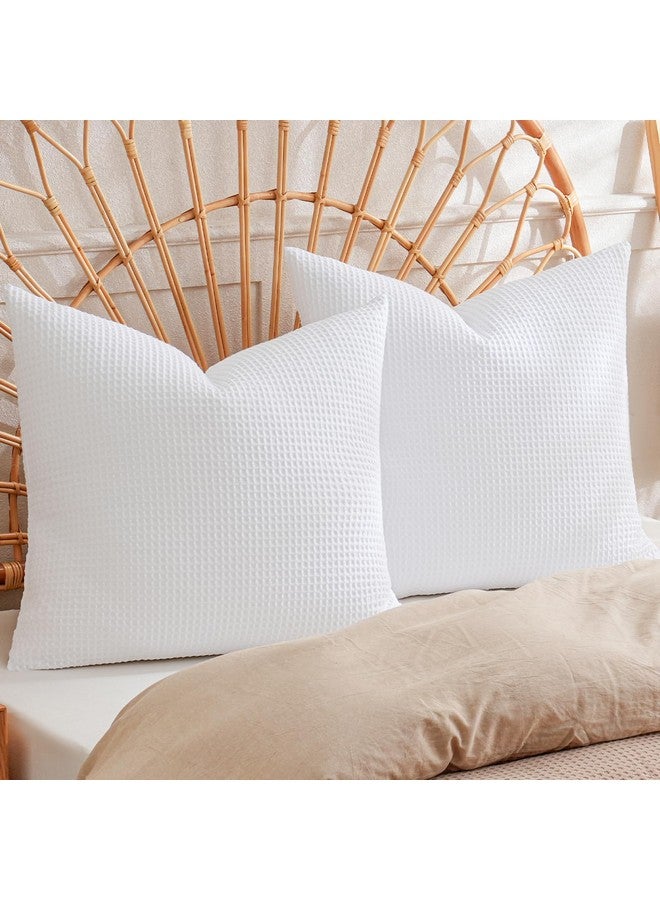 PHF PHF 100% Cotton Waffle Weave Euro Shams 26" x 26", No Filling, 2 Pack Elegant Home Decorative Euro Throw Pillow Covers for Bed Couch Sofa, White  - Image 1