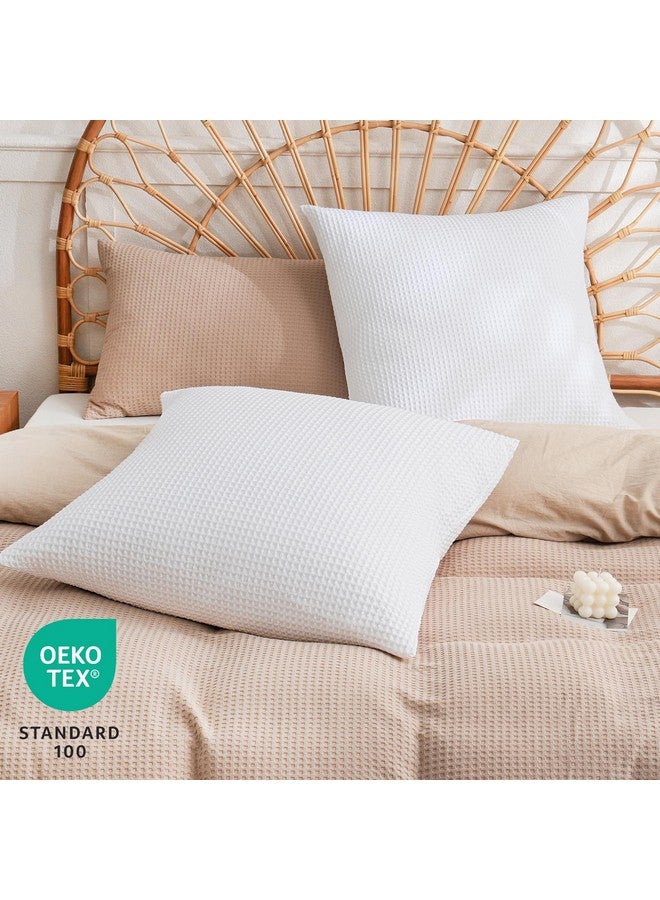 PHF PHF 100% Cotton Waffle Weave Euro Shams 26" x 26", No Filling, 2 Pack Elegant Home Decorative Euro Throw Pillow Covers for Bed Couch Sofa, White  - Image 2