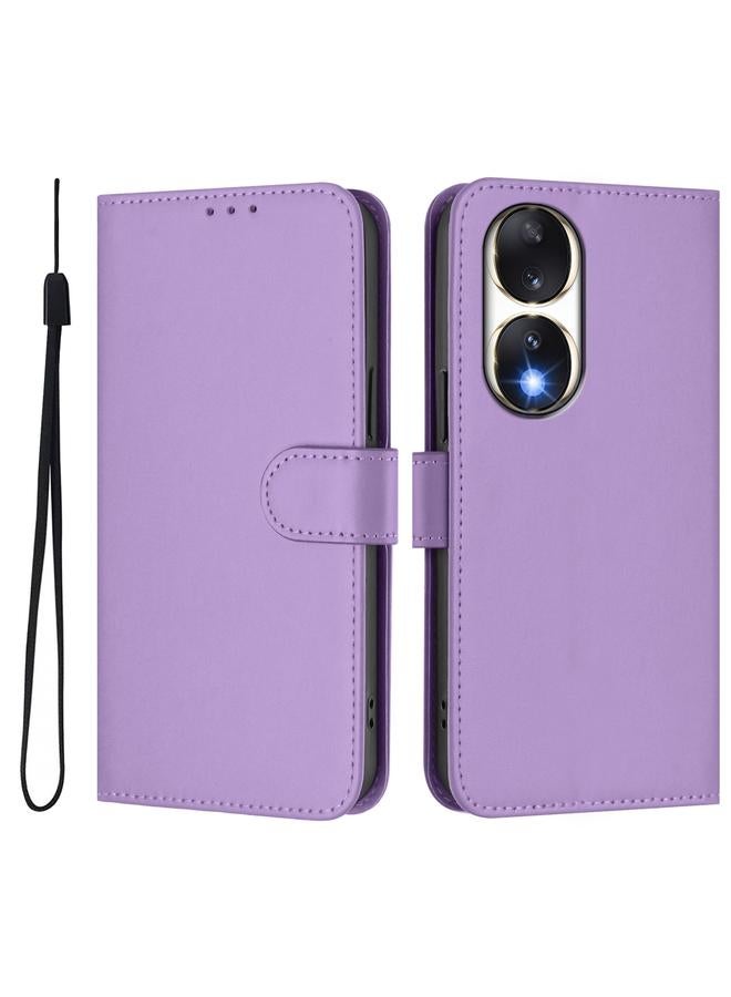 S-TOP Case For Honor 90 Skin Feel Solid Color Leather Phone Case with Lanyard - Image 2
