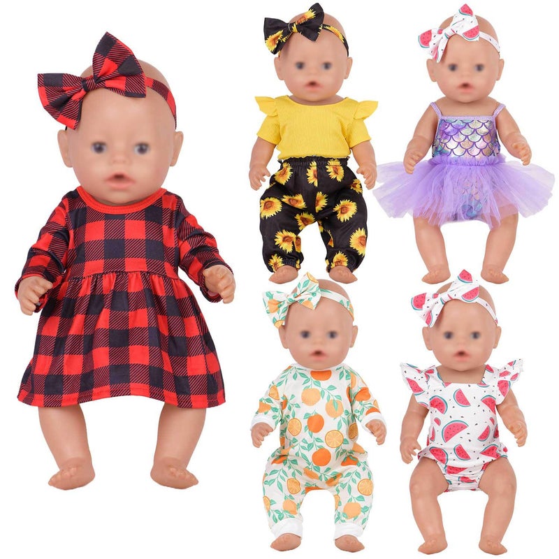 Sweet Dolly Newborn Baby Doll Clothes  Plaid Jumpsuit Tutu Skirt Doll Accessories for 1518 Inch Dolls - Image 3