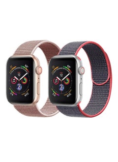 Nylon Sport Loop Band Strap 40/44/41/45mm For Apple Watch Series Electric Pick Strap with Pink Sand Strap(set of 2)