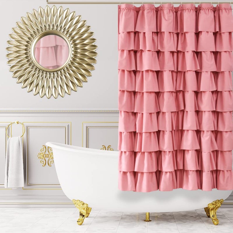 WestWeir Ruffle Shower Curtain72inches LongRuffled Bathroom Curtains for The Farm HouseBoho Dcor TexturedBlush Pink72 X 72