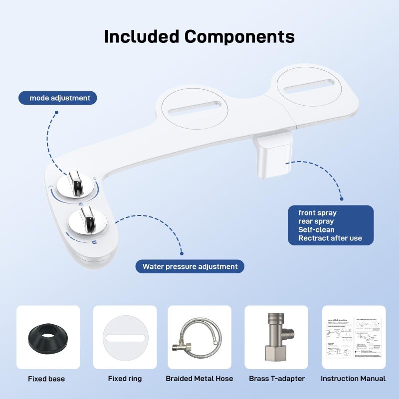 Homfan Toilet Bidet Attachment, Non-Electric Dual Nozzle (Feminine/Bidet Wash), Self-Cleaning Fresh Cold Water Sprayer Bidets for Toilets with Adjustable Water Pressure (Dual Knob, Chrome) - Image 3