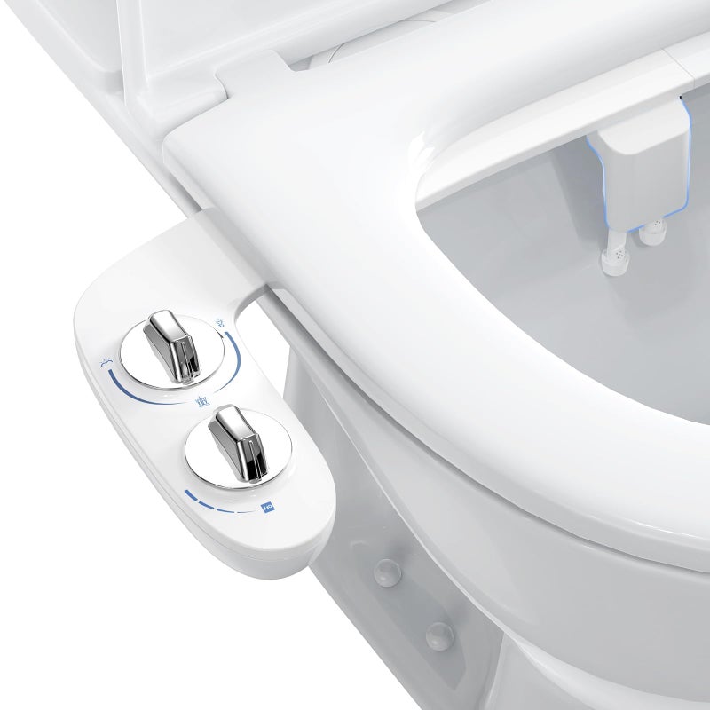 Homfan Toilet Bidet Attachment, Non-Electric Dual Nozzle (Feminine/Bidet Wash), Self-Cleaning Fresh Cold Water Sprayer Bidets for Toilets with Adjustable Water Pressure (Dual Knob, Chrome) - Image 1