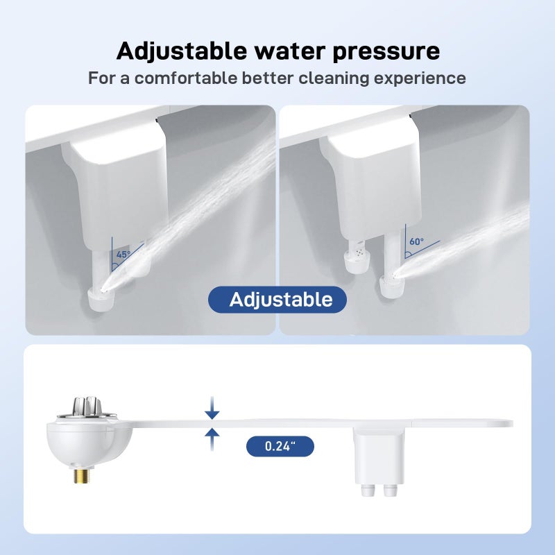 Homfan Toilet Bidet Attachment, Non-Electric Dual Nozzle (Feminine/Bidet Wash), Self-Cleaning Fresh Cold Water Sprayer Bidets for Toilets with Adjustable Water Pressure (Dual Knob, Chrome) - Image 4