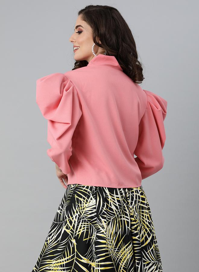 كاجوالي توب نسائي وردي بأكتاف بارزة وأزرار أمامية من كاسواللي - Image 3