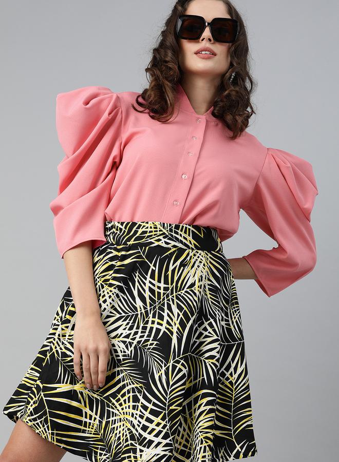 كاجوالي توب نسائي وردي بأكتاف بارزة وأزرار أمامية من كاسواللي - Image 2