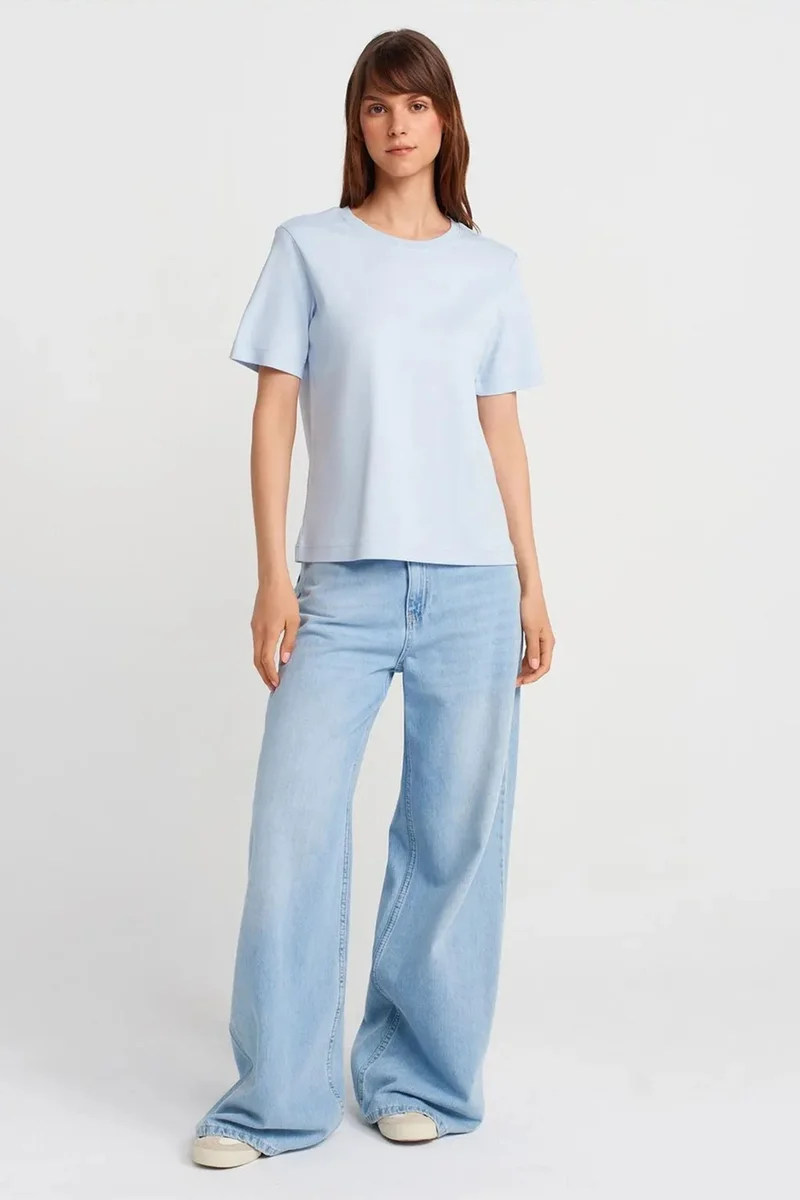 Dilvin Baby Blue DILVIN Women's Cotton Crew Neck T-Shirt for Women | Best Price UAE