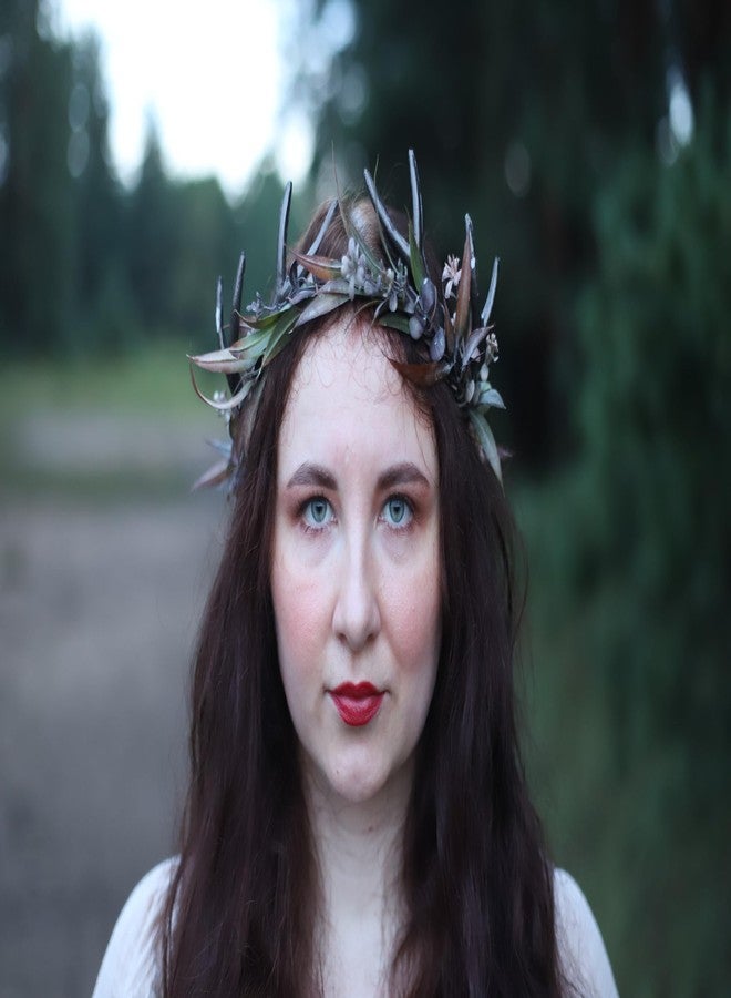 MOSTORY Gothic Antler Flower Crown - Dark Horns Headband Elf Floral Headpiece with Deer Horns Forest Cieclet for Women Witch Renaissance Ren Faire Halloween Cosplay Outfit - Image 2