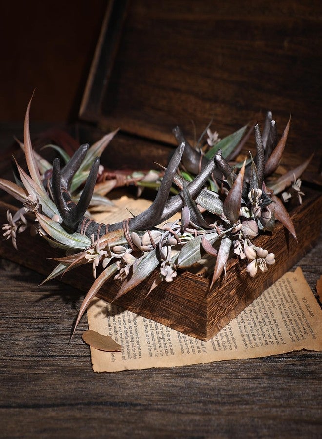 MOSTORY Gothic Antler Flower Crown - Dark Horns Headband Elf Floral Headpiece with Deer Horns Forest Cieclet for Women Witch Renaissance Ren Faire Halloween Cosplay Outfit - Image 5