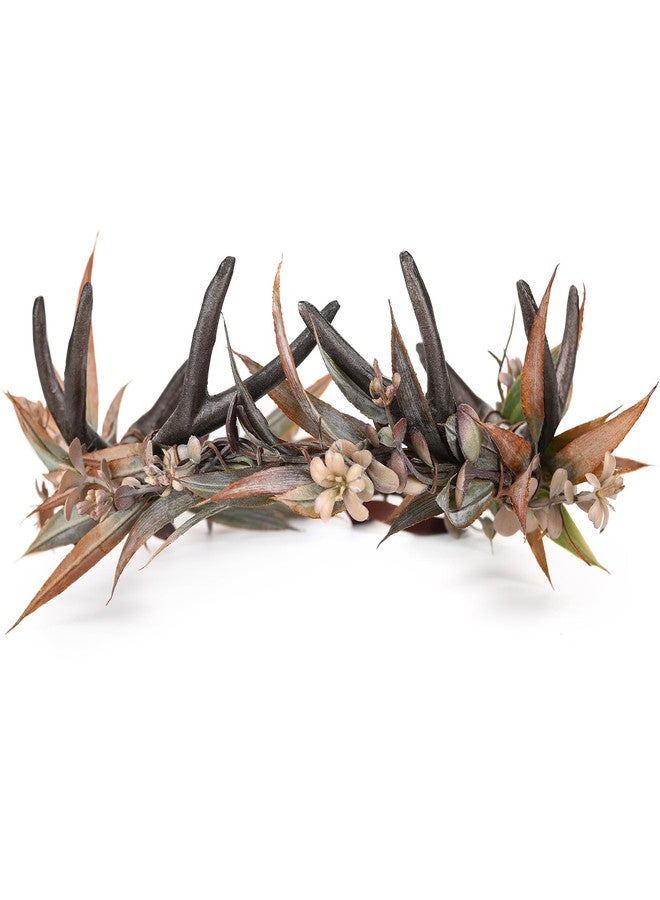 MOSTORY Gothic Antler Flower Crown - Dark Horns Headband Elf Floral Headpiece with Deer Horns Forest Cieclet for Women Witch Renaissance Ren Faire Halloween Cosplay Outfit - Image 1
