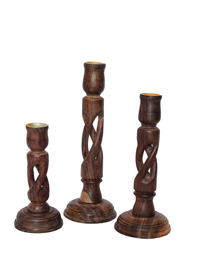 GIFTOSHOPEE Wooden Candle Stand/Wooden Candle Holder Set of 3 - Image 2